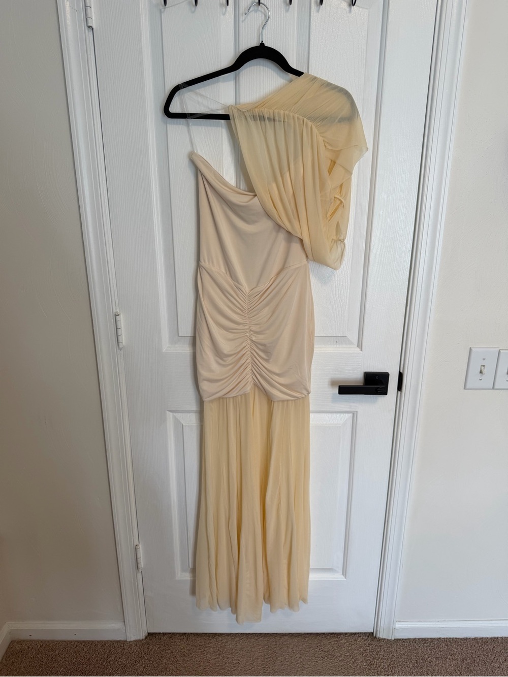 Meshki Ivory Off-Shoulder Slinky Mesh Maxi Dress, Size L 🤍 NWTS - Picture 4 of 7